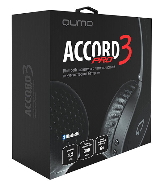 Bluetooth гарнитура Qumo Accord 3 PRO черно - красный, Bluetooth 4.2, 300 мА-ч