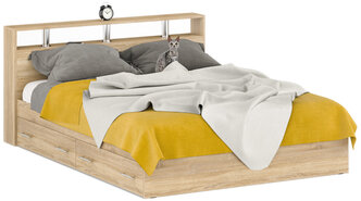 Кровать с ящиками Камелия 1600, цвет дуб сонома, ШхГхВ 163,5х217х78,2 см., спальное место 1600х2000 мм., без матраса, основание есть