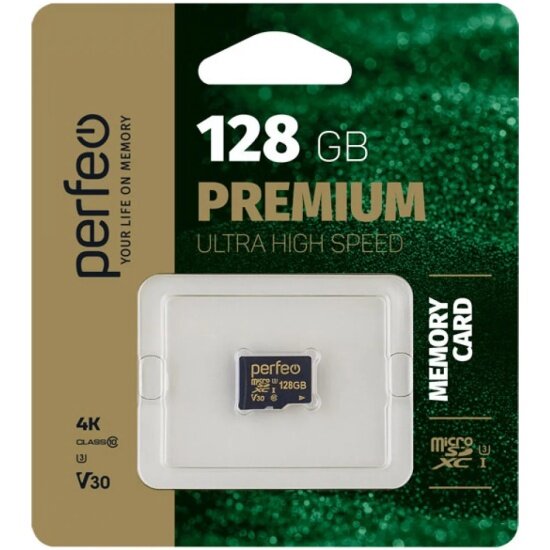 Карта памяти PERFEO microSDXC 128Gb Class 10 UHS-I U3 V30 (70/35 Mb/s)