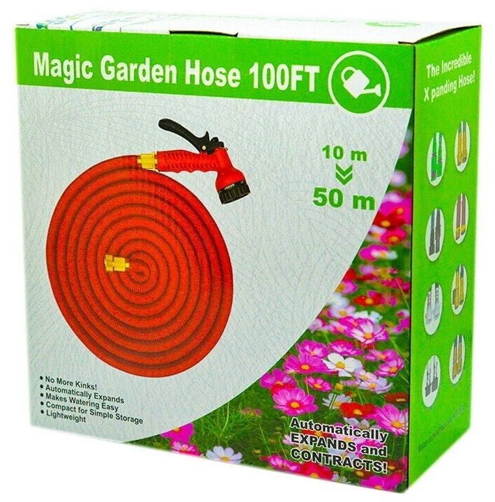 Шланг растягивающийся для полива Magic Garden Hose с 10 до 50 метров, с фитингами и распылителем