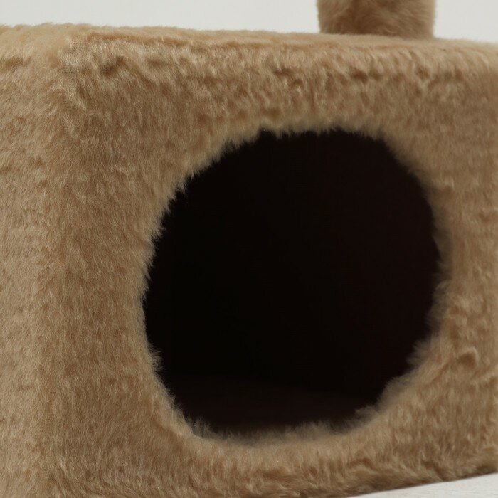 Домик для кошек с двумя полками, овальный вход, джут, 37 х 37 х 111 см, бежевый - фотография № 7