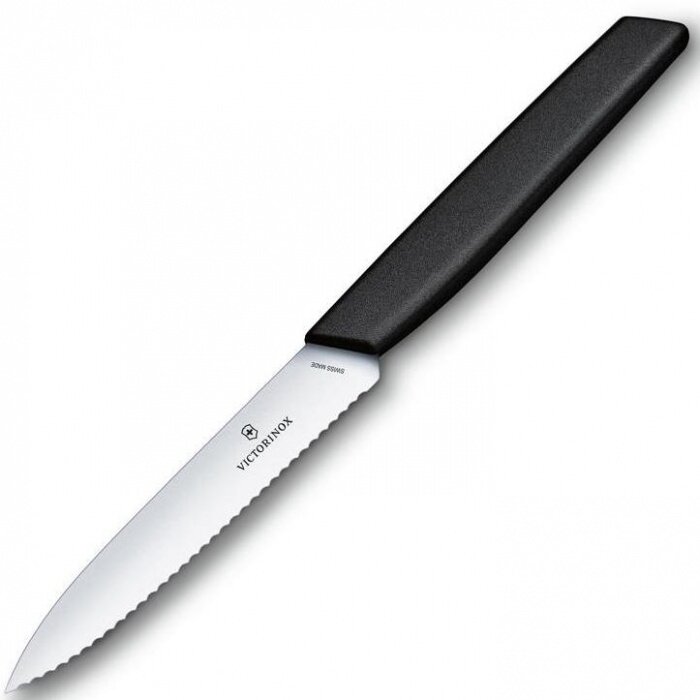 Victorinox Kitchen 6.9003.10W Нож victorinox для резки овощей и фруктов, лезвие волнистое с заостренным кончиком 10 см, черный