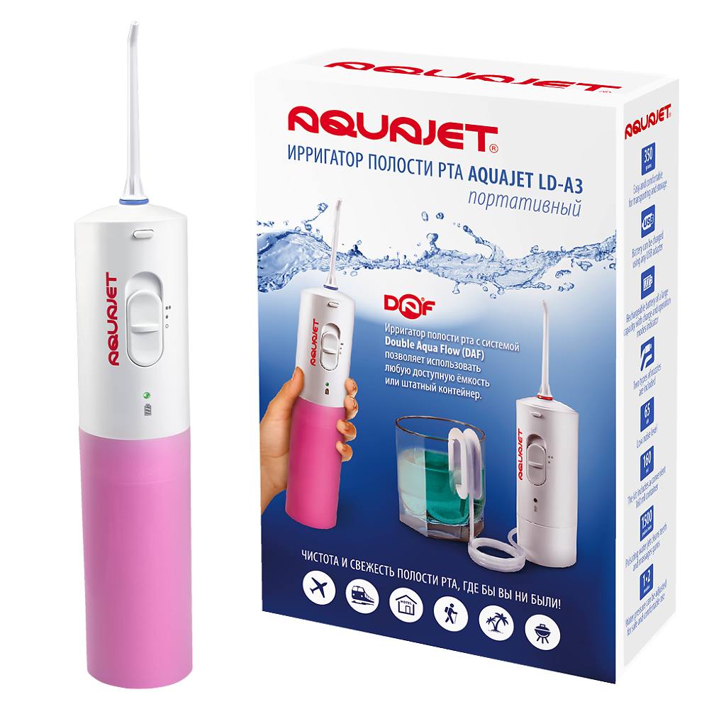 Ирригатор для полости рта портативный Little Doctor LD-A3 AquaJet розовый, 1 шт