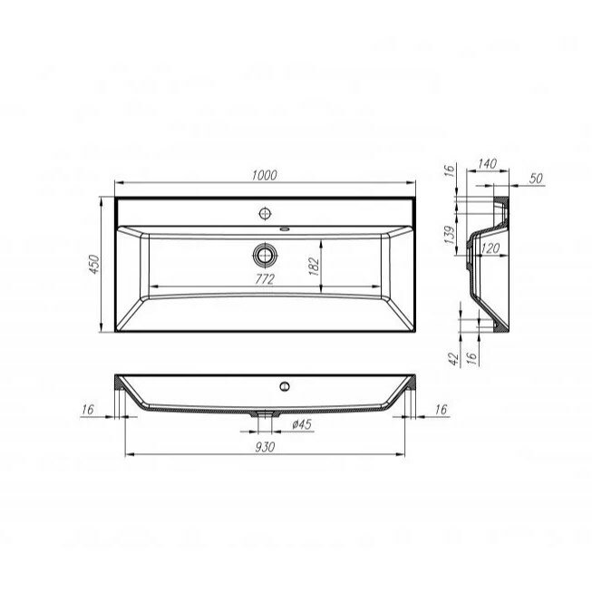 Раковина из литьевого мрамора BelBagno BB1000/450-LV-MR-AST 1000х450х150 Полувстраиваемая/подвесная, цвет белый - фотография № 2