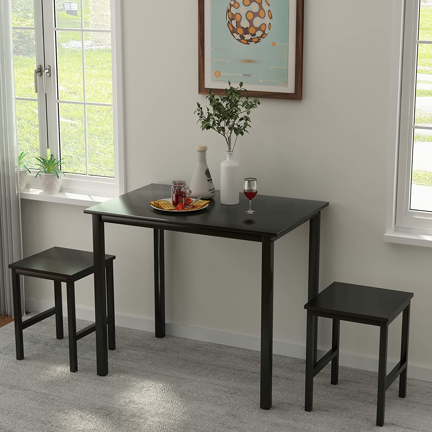 Комплект обеденной мебели Челси черный из 3-х предметов в стиле Лофт (1 стол /2 стула) - фотография № 1