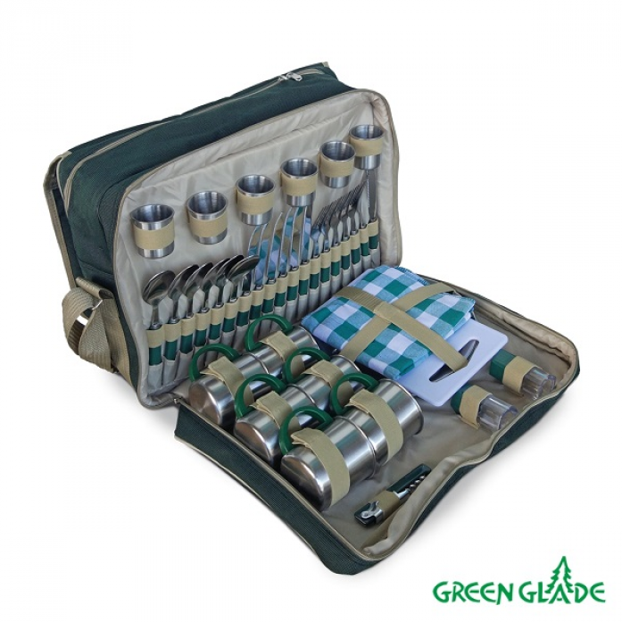 Набор для пикника Green Glade T3653, 47 премд., серебристый/зеленый