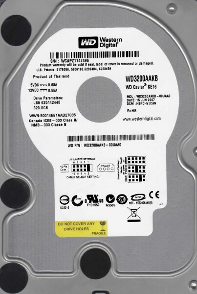 Жесткий диск Western Digital WD Blue 320 ГБ WD Blue 320 GB (WD3200AAKB)