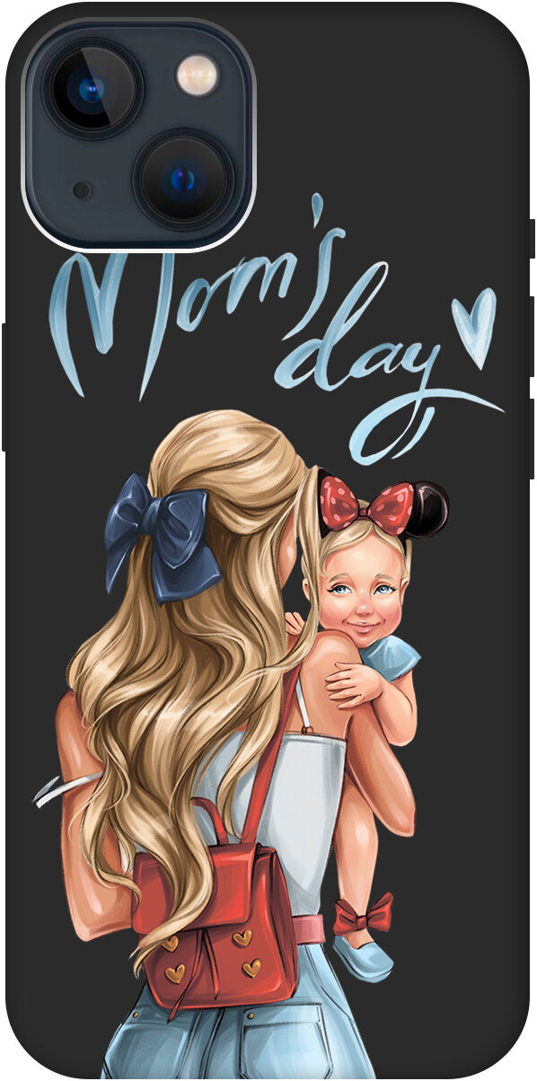 фото Силиконовый чехол на Apple iPhone 13 Mini / Эпл Айфон 13 мини с рисунком "Mom's Day" Soft Touch черный