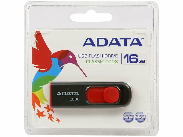 Накопитель USB flash ADATA Накопитель USB flash 16ГБ ADATA Classic C008 AC008-16G-RKD, черно-красный (USB2.0)