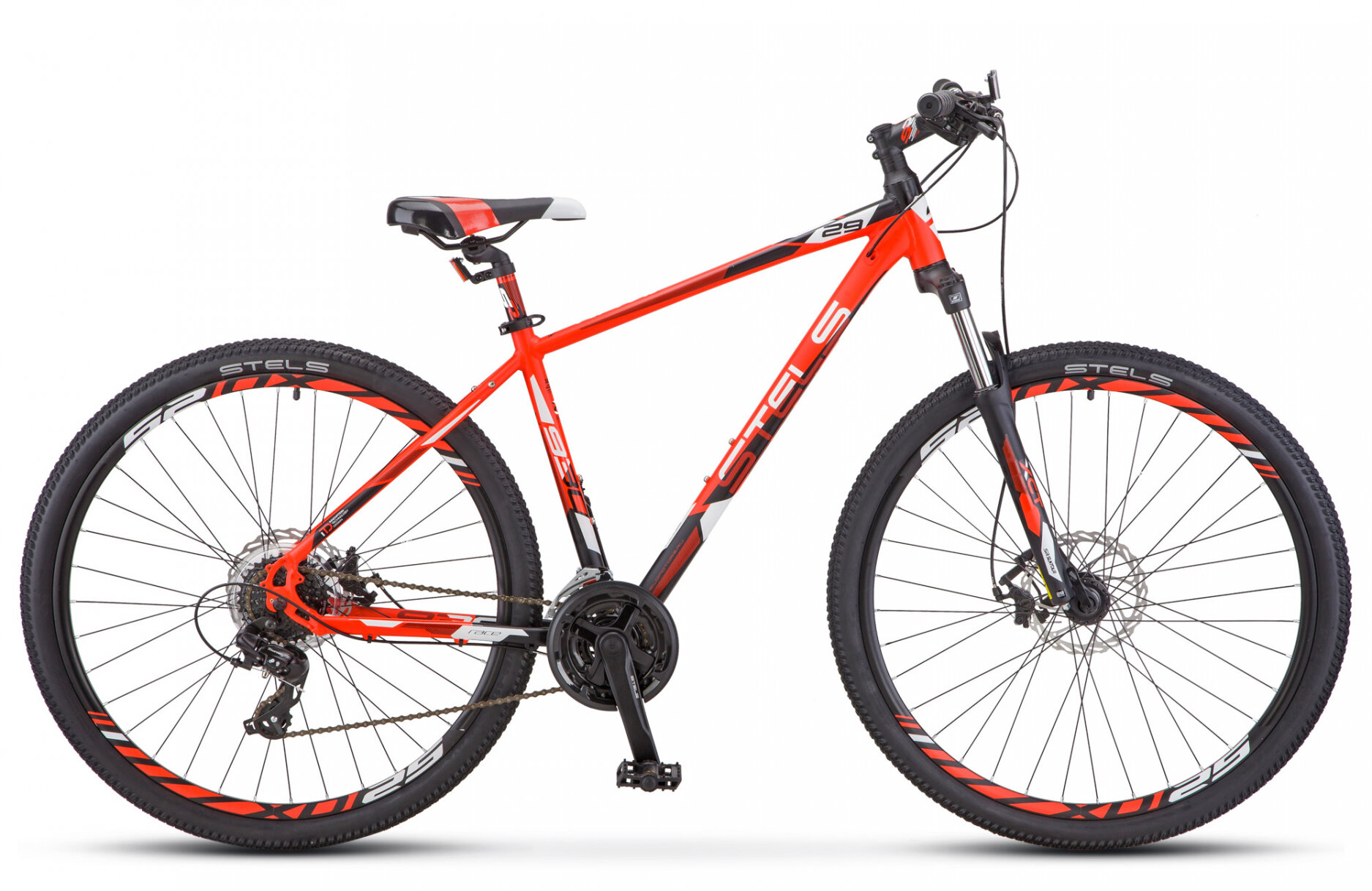 Горный (MTB) велосипед STELS Navigator 930 MD 29 V010 (2019) рама 16.5” Неоновый-красный/чёрный