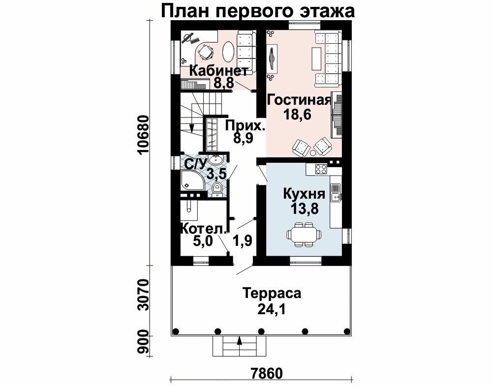 (135м2, 11х8м) Готовый проект двухэтажного дома из газобетона с кабинетом и балконом - AS-2279 - фотография № 3