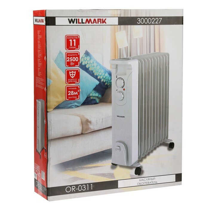 Willmark Обогреватель WILLMARK OR-0311, маслянный, 2500 Вт, 11 секций, 28 м², белый - фотография № 7