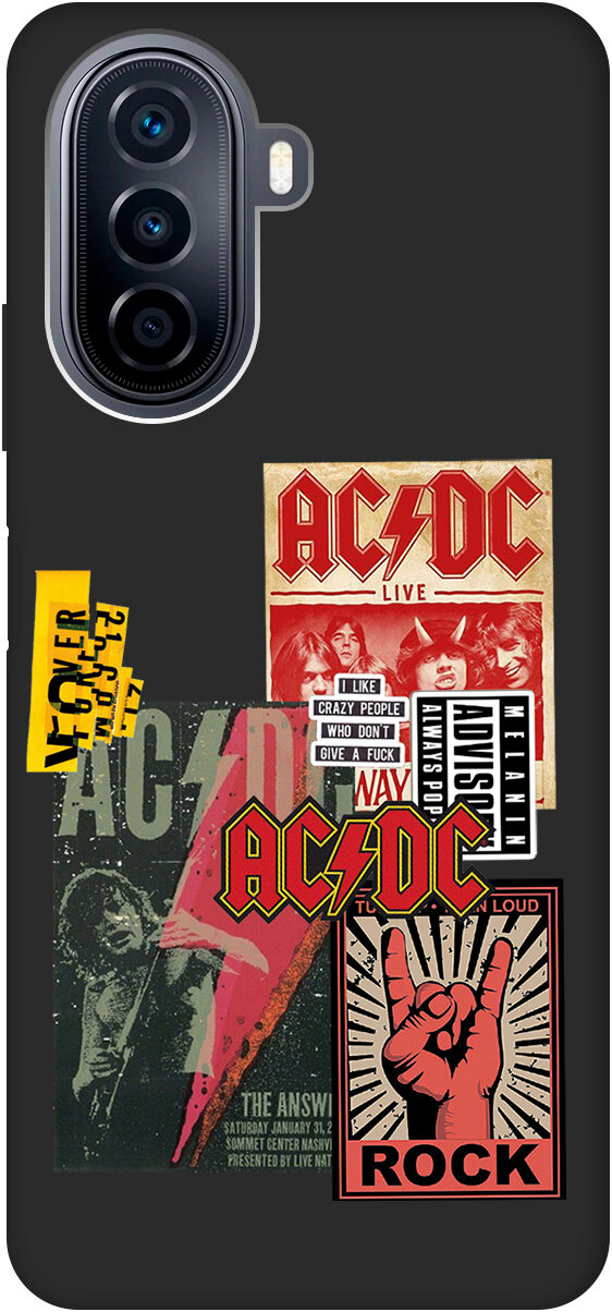 фото Матовый чехол AC/DC Stickers для Huawei nova Y70 / Хуавей Нова У70 с 3D эффектом черный