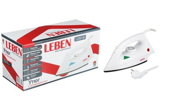 Утюг электр 1200W с отпар.,подошва тефлон,подача пара 7гр/мин (249-005)Leben