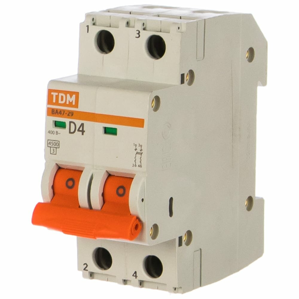 Автоматический выключатель TDM ВА47-29 2Р 4А 4.5кА D SQ0206-0151