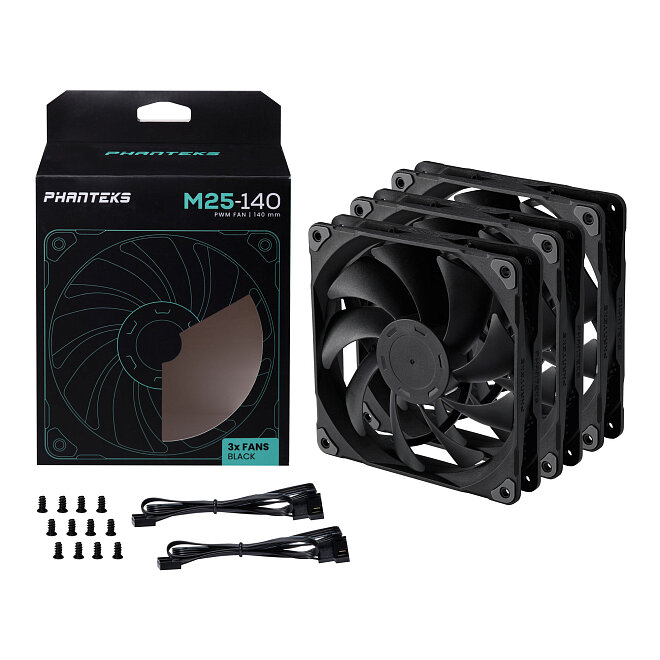 Комплект вентиляторов (3шт.) PHANTEKS M25 Black 140x140x25мм (PWM 20шт./кор 400-1800 об/мин 36.57dBa) / PH-F140M25_PWM_BBK01_3P_RU