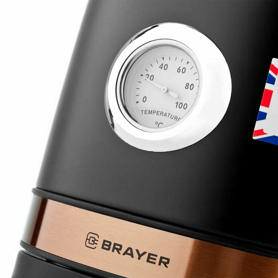 Чайник с термометром BRAYER BR1005BK, 1,7 л, 2200 Вт, закрытый нагревательный элемент, сталь, черный, 456044 - фотография № 5