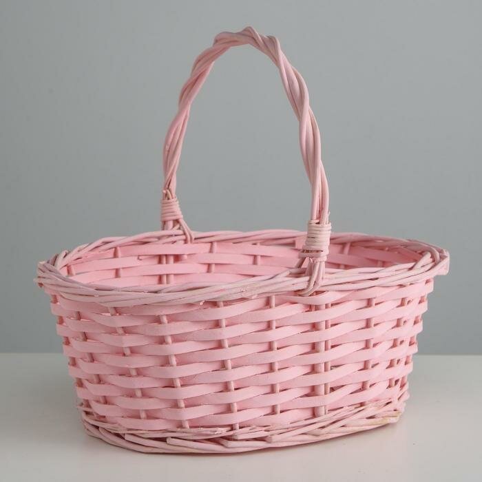 Корзина плетеная, ива, 30х21х12х25 см, розовый - фотография № 1