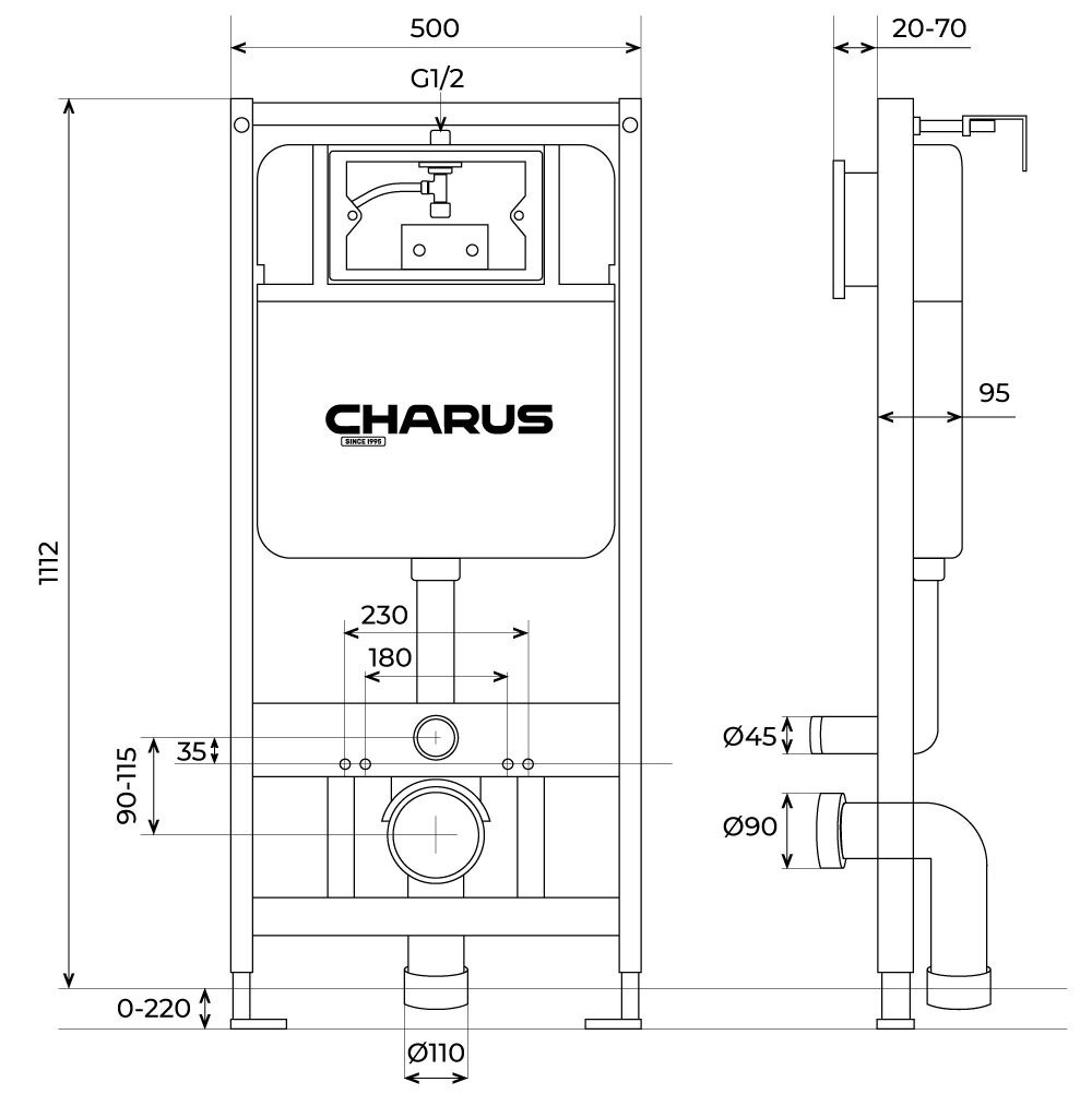 Инсталляция CHARUS CC.300.80.01 для подвесного унитаза + смывная клавиша Robusto FP.310.BSS.05 Сталь брашированная - фотография № 2