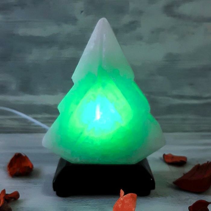 Соляной светильник "Елка" LED (диод цветной) USB белая соль 10х7х13 см - фотография № 7