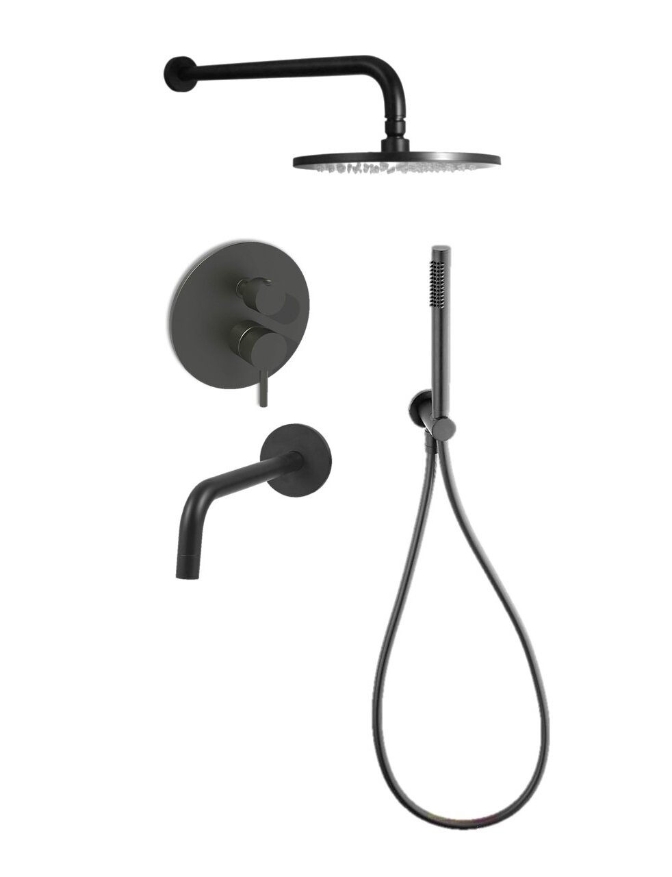 Комплект KITLIG019NO139 для ванны с изливом 175мм, смеситель LIG019NO на 3 выхода, душ 225мм, LIGHT, черный матовый Paffoni
