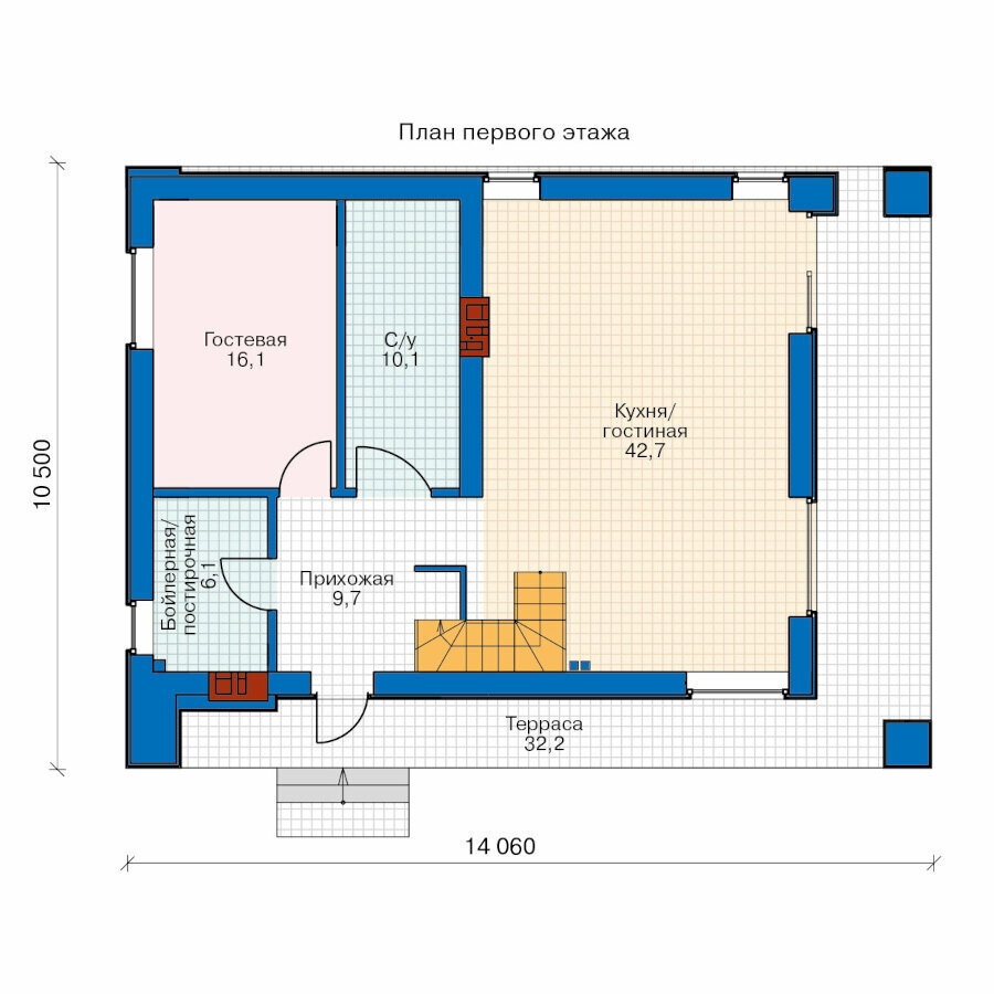 Проект газобетонного дома Catalog-Plans-63-42B (167,09кв.м, 14,06x10,5м, газобетон 400) - фотография № 2