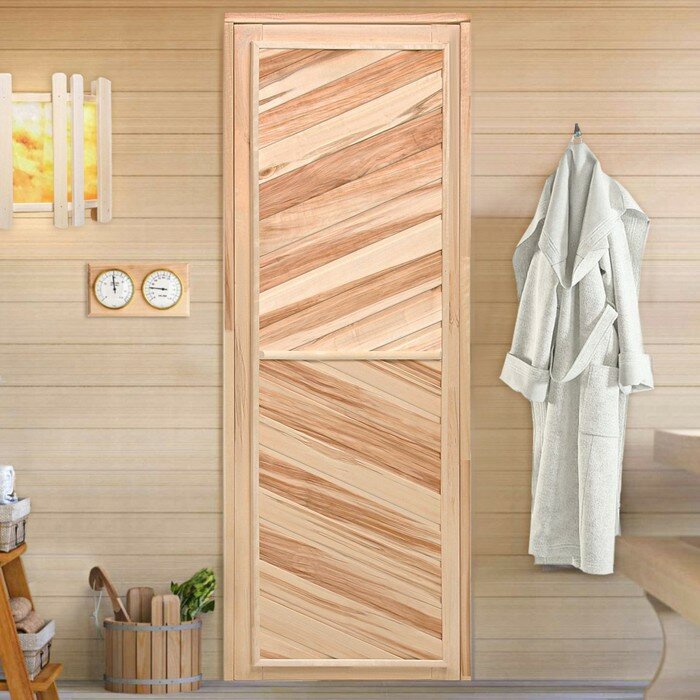 Дверь для бани и сауны, размер коробки 180х70 см, универсальная, липа - фотография № 1