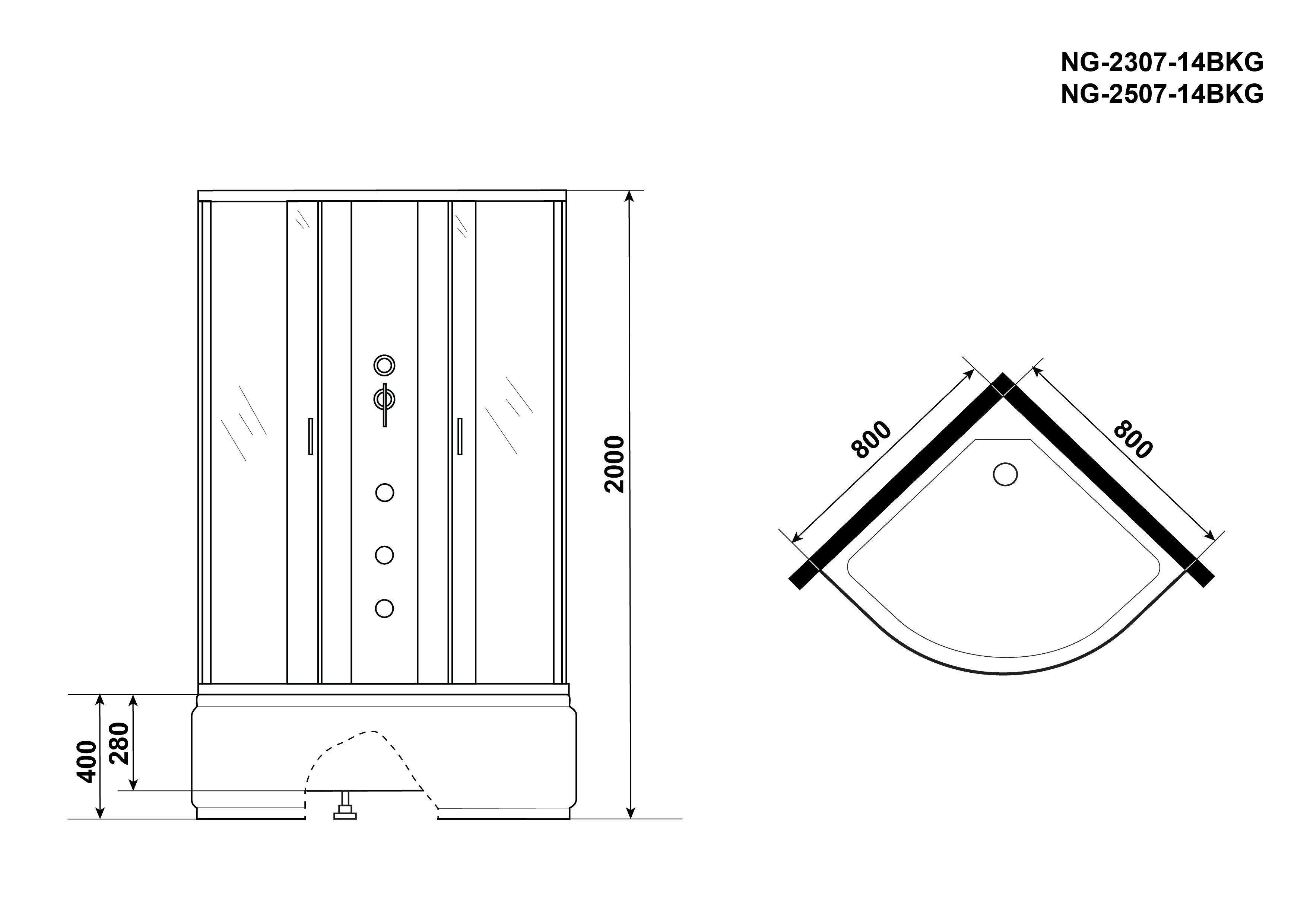 Душевая кабина Niagara Classic 80x80x200 высокий поддон, матовое стекло 23071424BKG - фотография № 4