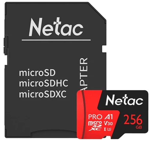 Netac MicroSD card P500 Extreme Pro 256GB, retail version w/SD adapter