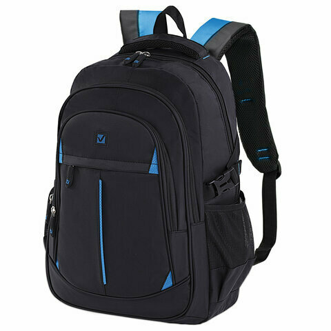 Рюкзак BRAUBERG TITANIUM для старшеклассников/студентов/молодежи, комплект 3 шт., синие вставки, 45х28х18 см, 224734