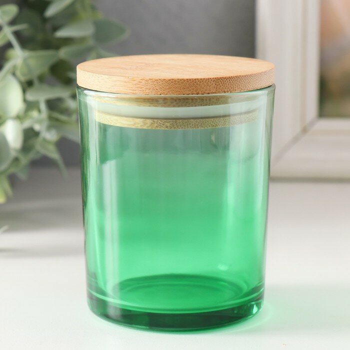 фото Банка для свечей стекло с крышкой "Зелёный градиент" 220 мл 7х7х8,4 см