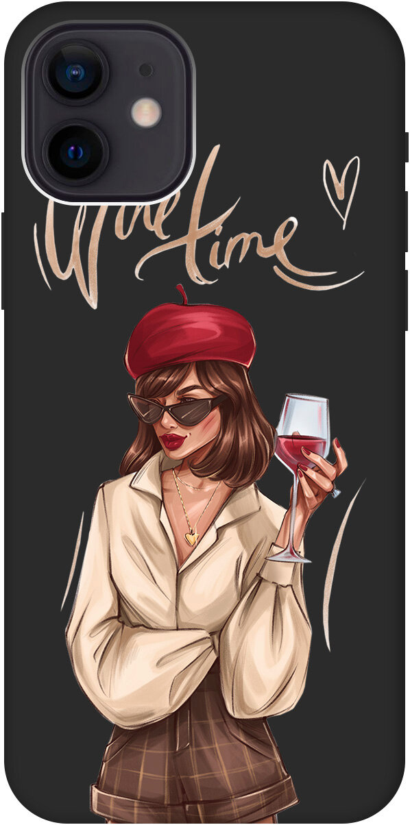 фото Силиконовый чехол на Apple iPhone 12 / 12 Pro / Эпл Айфон 12 / 12 Про с рисунком "Wine Time" Soft Touch черный