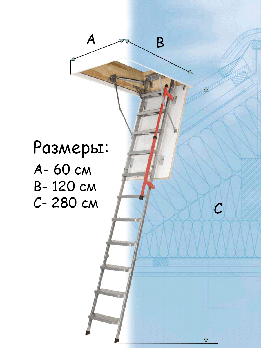 Лестница складная металлическая чердачная с телескопическими ножками FAKRO LML Lux 60х120х280 см Факро - фотография № 4