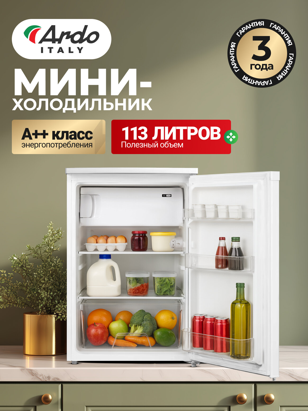 Холодильник однокамерный Ardo REA255113W2 113 л, Класс
