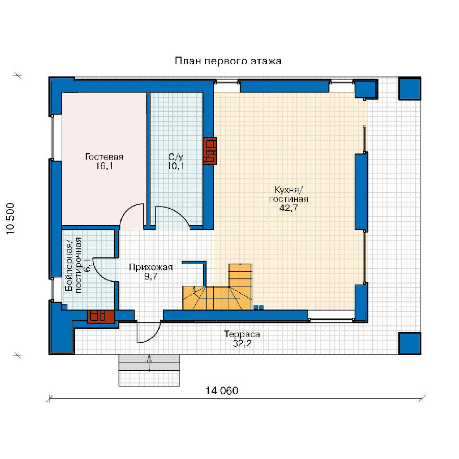 Проект газобетонного дома Catalog-Plans-63-42A (108,95кв.м, 12,06x10,5м, газобетон 400) - фотография № 2