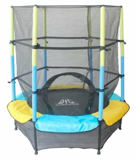 Каркасный батут DFC Jump Kids 55 (пружины амортизирующий трос) 137х137х165 см желтый/синий