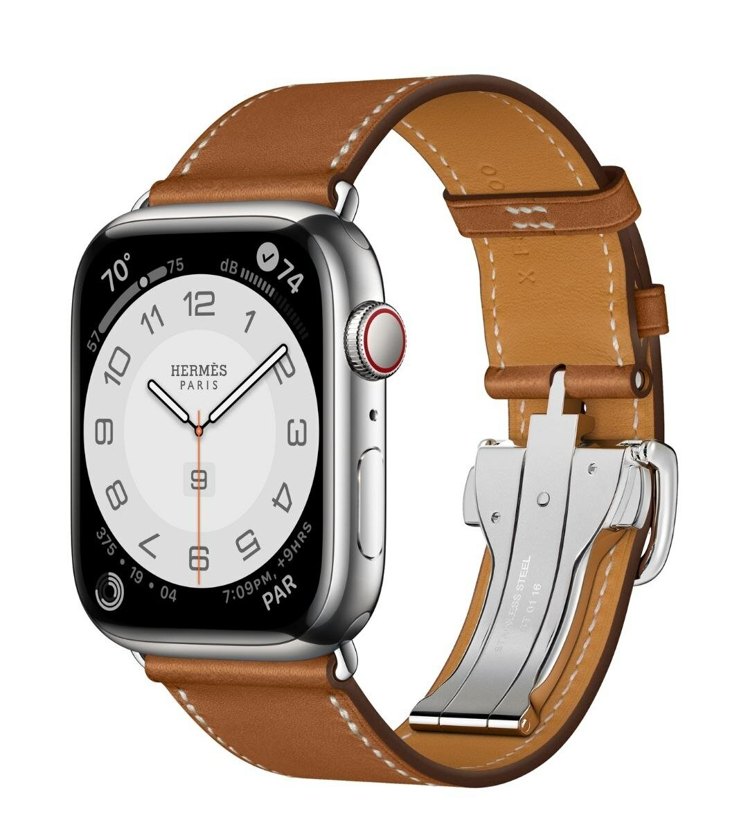 Часы Apple Watch Hermès Series 7 GPS + Cellular 45mm Silver Stainless Steel Case with Single Tour Deployment Buckle Fauve GLOBAL