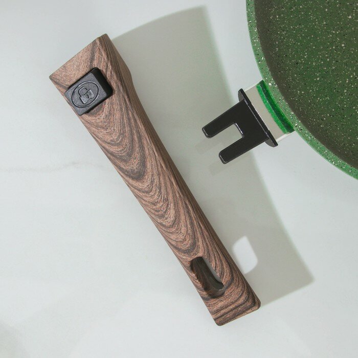 Доляна Сковорода Доляна «Форест», d=22 см, стеклянная крышка, съёмная ручка, антипригарное покрытие, цвет зелёный - фотография № 4