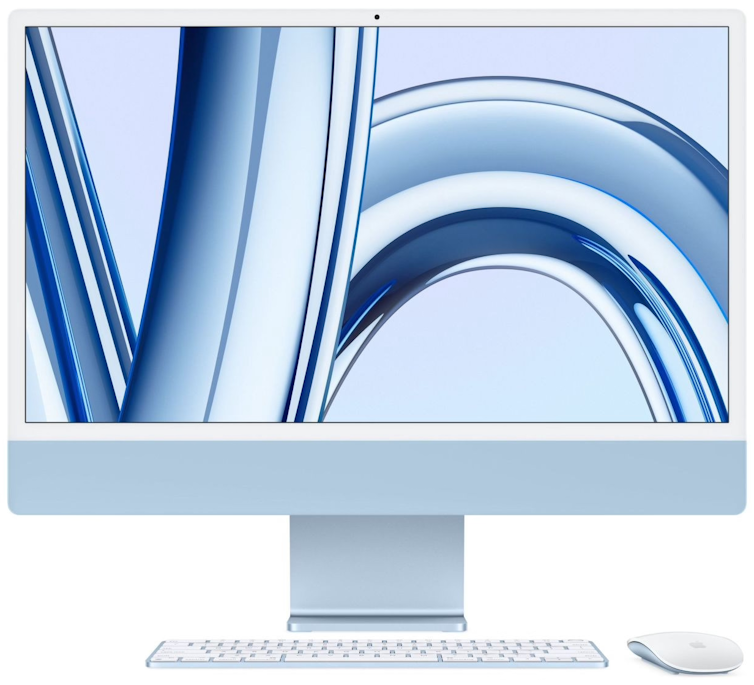 Apple iMac 24" Retina 45K 2023 (M3 8C CPU 8C GPU RAM 8 ГБ SSD 256 ГБ) синий (MQRC3)