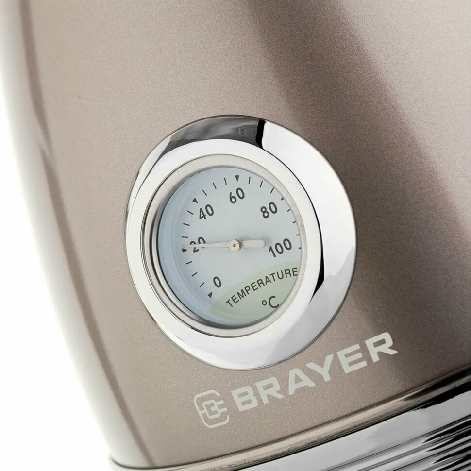 Чайник с термометром BRAYER BR1007, 1,7 л, 2200 Вт, закрытый нагревательный элемент, сталь, бежевый, 456048 - фотография № 7