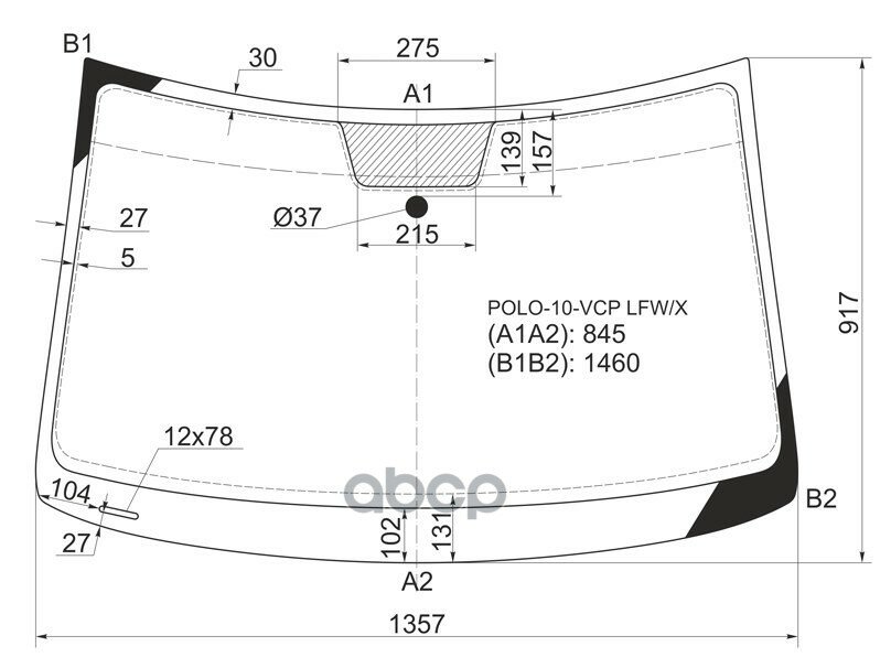 Стекло Лобовое Volkswagen Polo V 3/5D Hbk 09-/4D Sed 15- XYG арт. POLO-10-VCP LFW/X