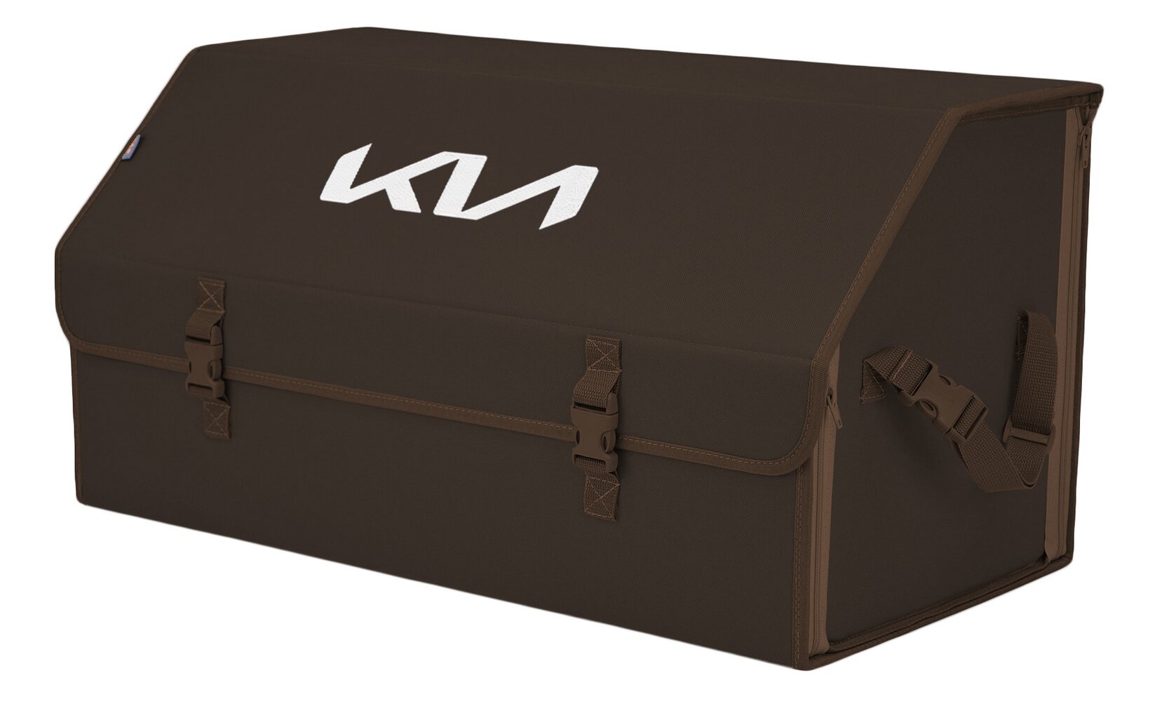 Органайзер-саквояж в багажник "Союз" (размер XL Plus). Цвет: коричневый с вышивкой KIA (КИА).