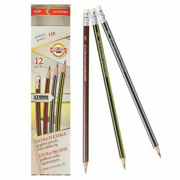 Набор карандашей чернографитных 12 штук 2.0 мм, 1397, HB, сверхгибкие, ластик, L=189 мм
