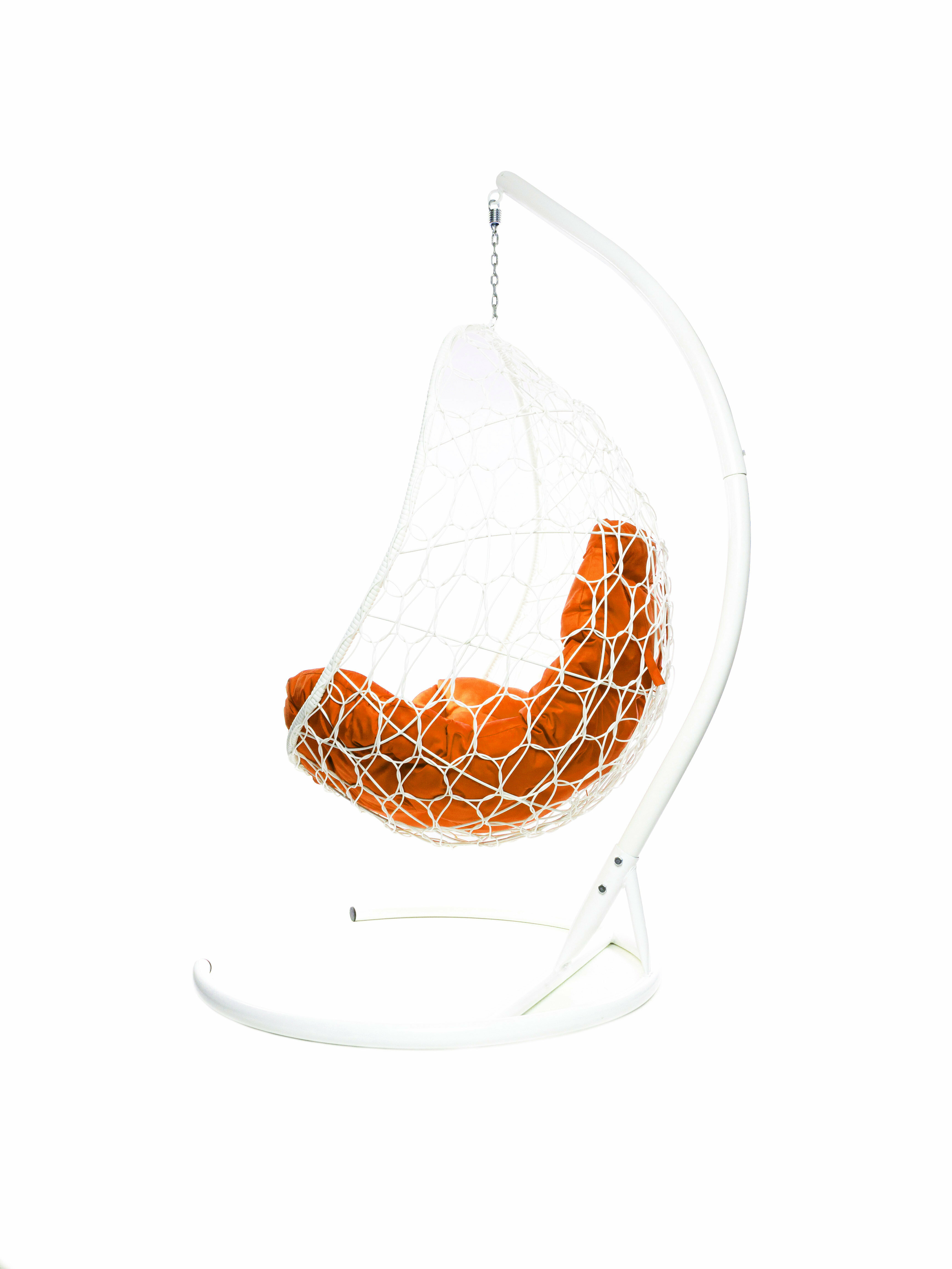 Подвесное кресло ротанг белое, оранжевая подушка - фотография № 6