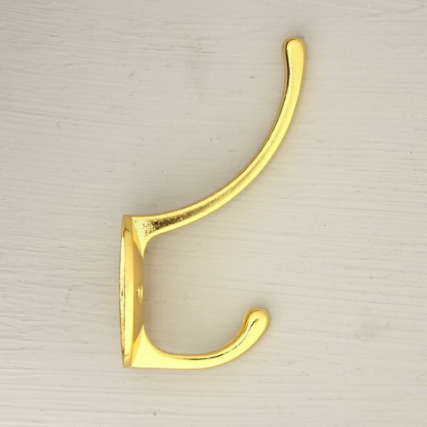 Крючок мебельный KM208GP, двухрожковый, цвет золото - фотография № 4