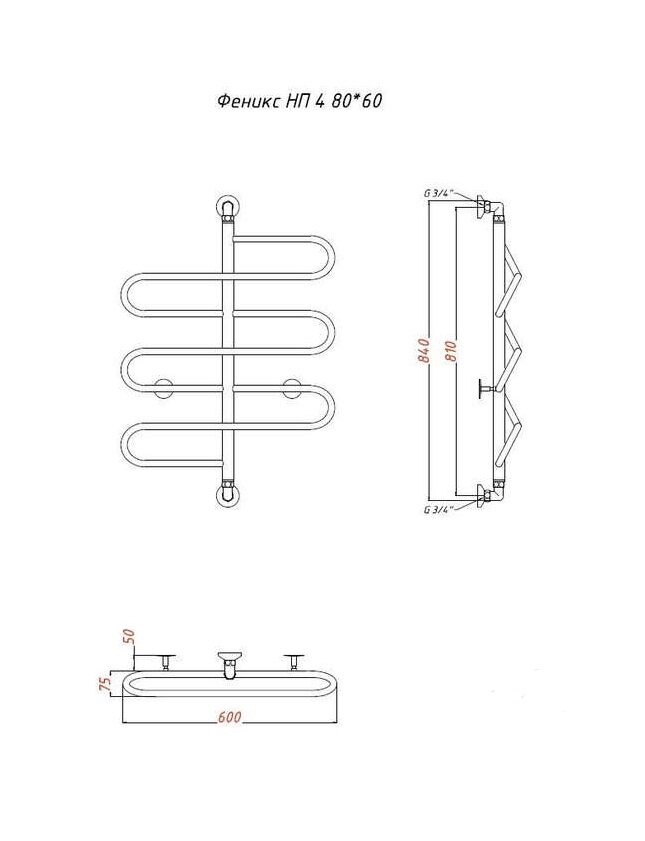 Полотенцесушитель Феникс НП 4 80*60 (ФЛ1 80*60) - фотография № 4
