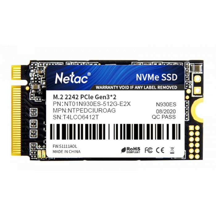 Ssd накопитель Netac SSD N930ES 512GB PCIe 3 x2 M.2 2242 NVMe 3D NAND, R/W up to 1650/1500MB/s, TBW 300TB, 3y wty