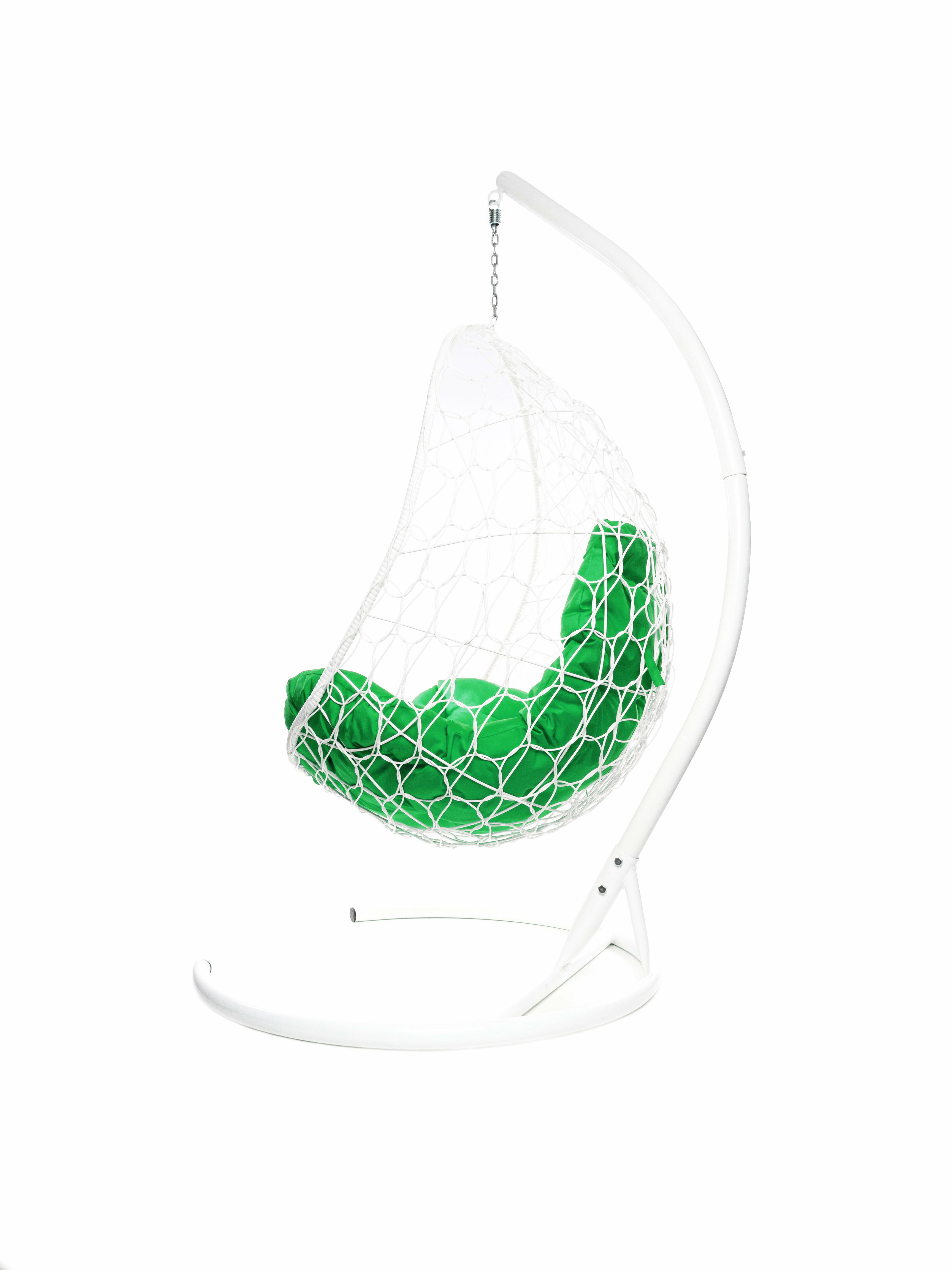 Подвесное кресло ротанг белое, зелёная подушка - фотография № 7