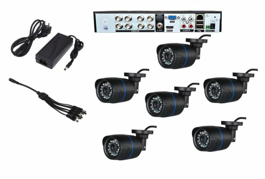 Готовый AHD комплект видеонаблюдения на 6 уличных камер 1мП HD720P с ИК подсветкой до 20м