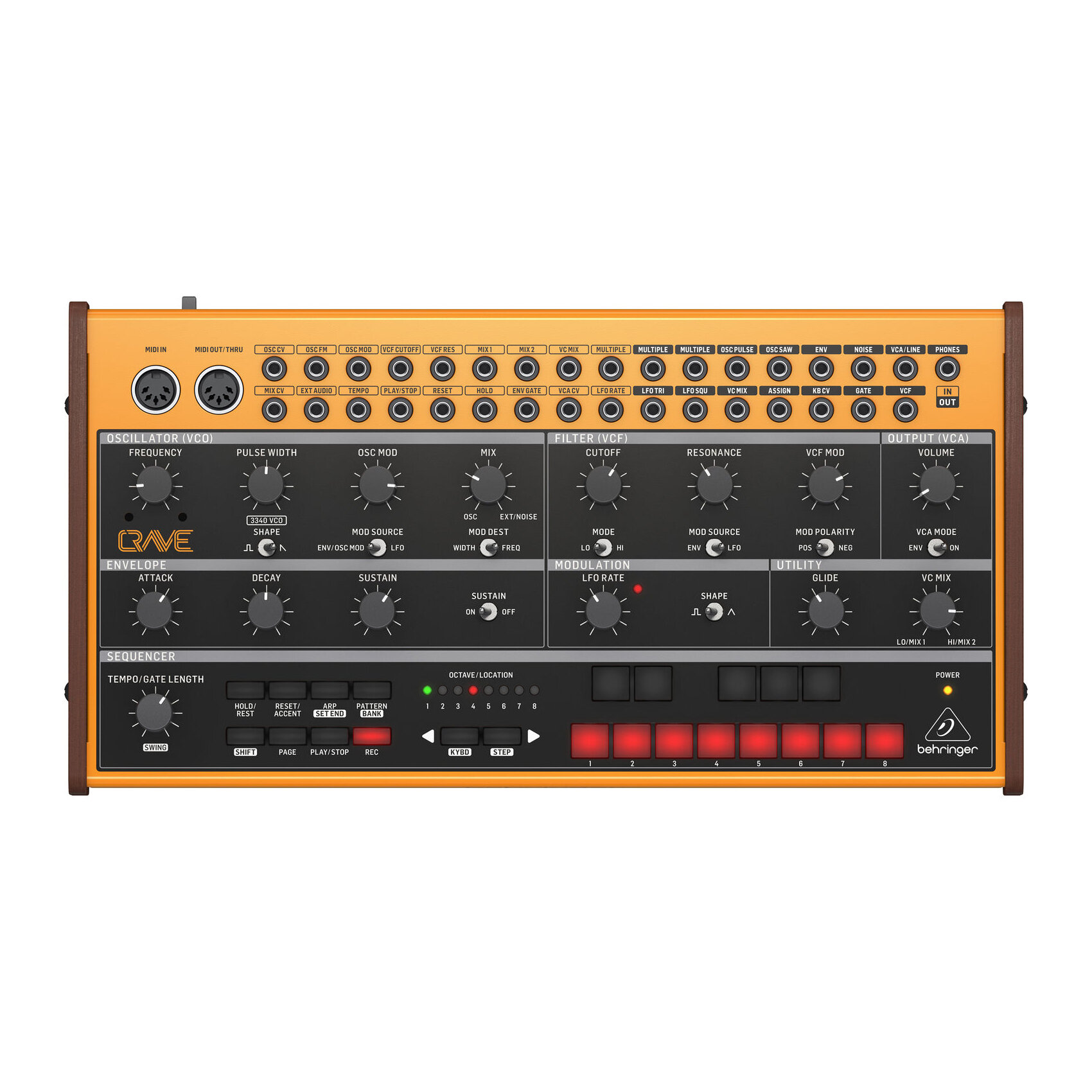 Behringer CRAVE полумодульный аналоговый синтезатор с 3340VCO 32-шаговый секвенсор до 8 дорожек 16 голосов